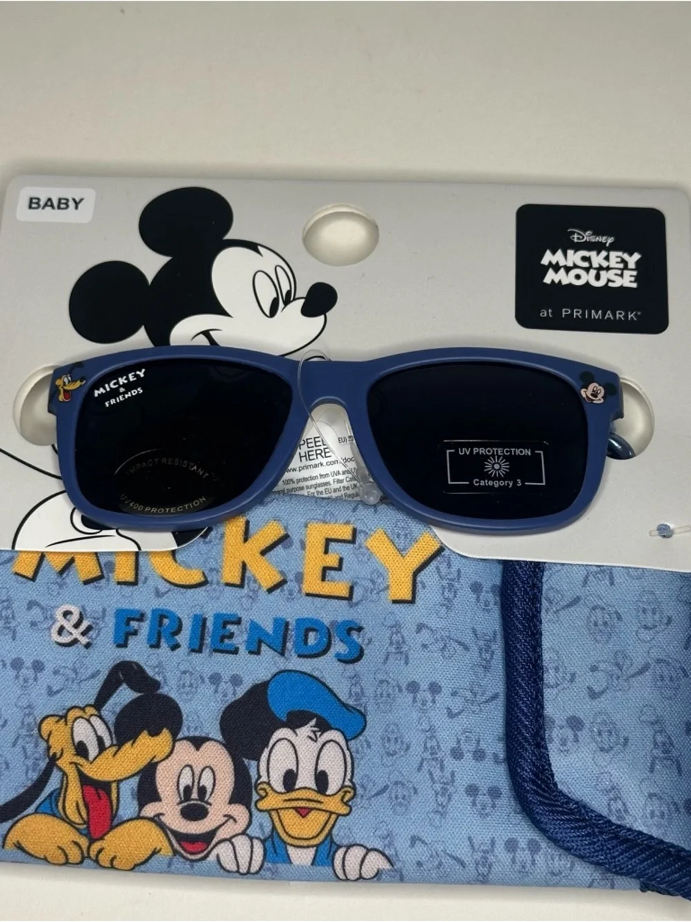Primark Disney Baby Blue Mickey & Friends Sunglasses UV Protection W/ Case NEW